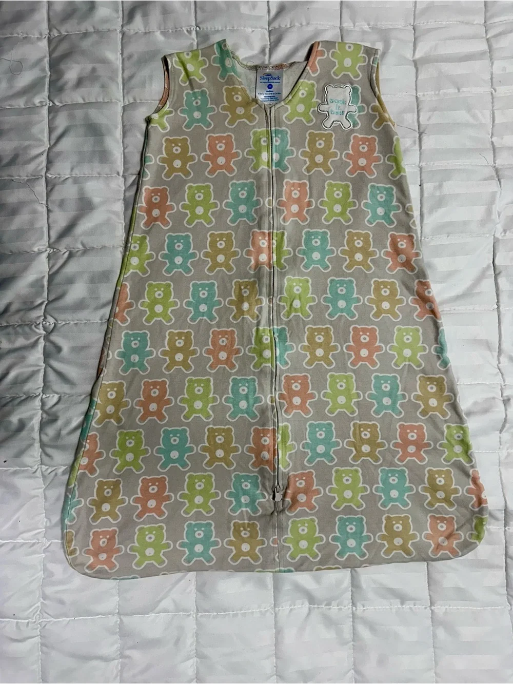 Halo Pastel Teddy Sleepsack in Gray with Mint, Peach & Lime Bears